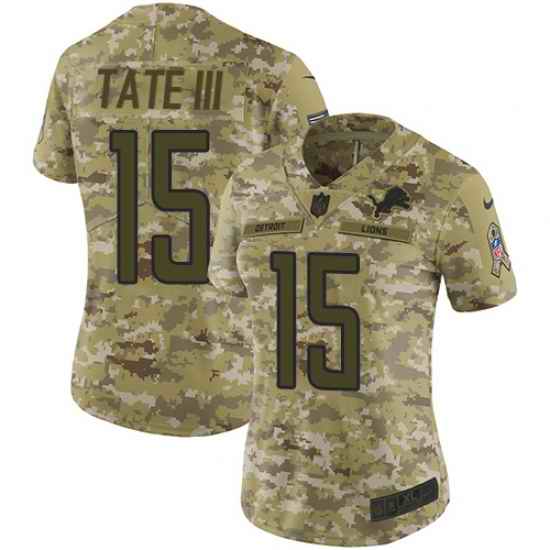 Nike Lions #15 Golden Tate III Camo Women Stitched NFL Limited 2018 Salute to Service Jersey